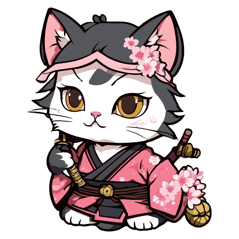 Chat samouraï & fleurs de cerisier #12