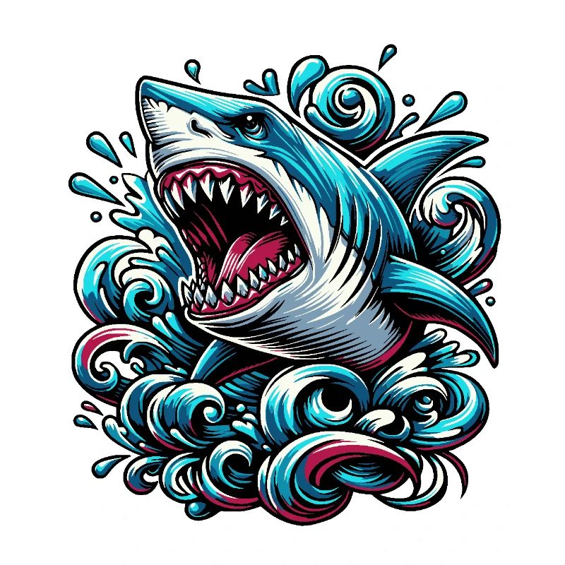 Shark Powerful Waves Tattoo Artwork