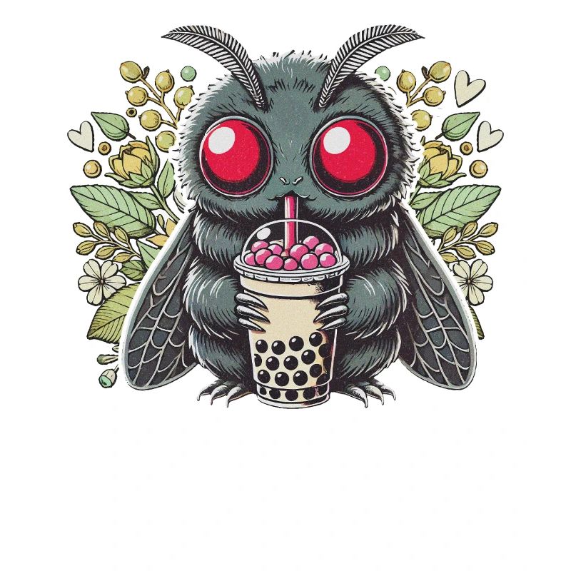 Cute Moth Drinks Bubble Tea