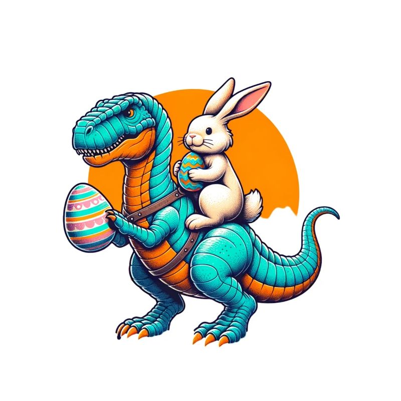 Easter Bunny Riding Dinosaur with Easter Egg