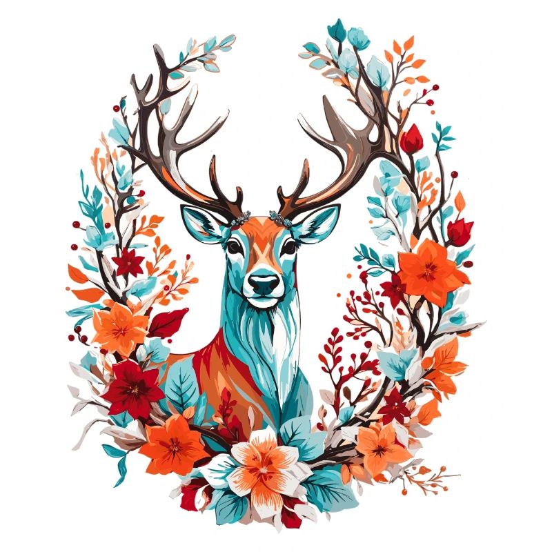 Cerf avec des fleurs