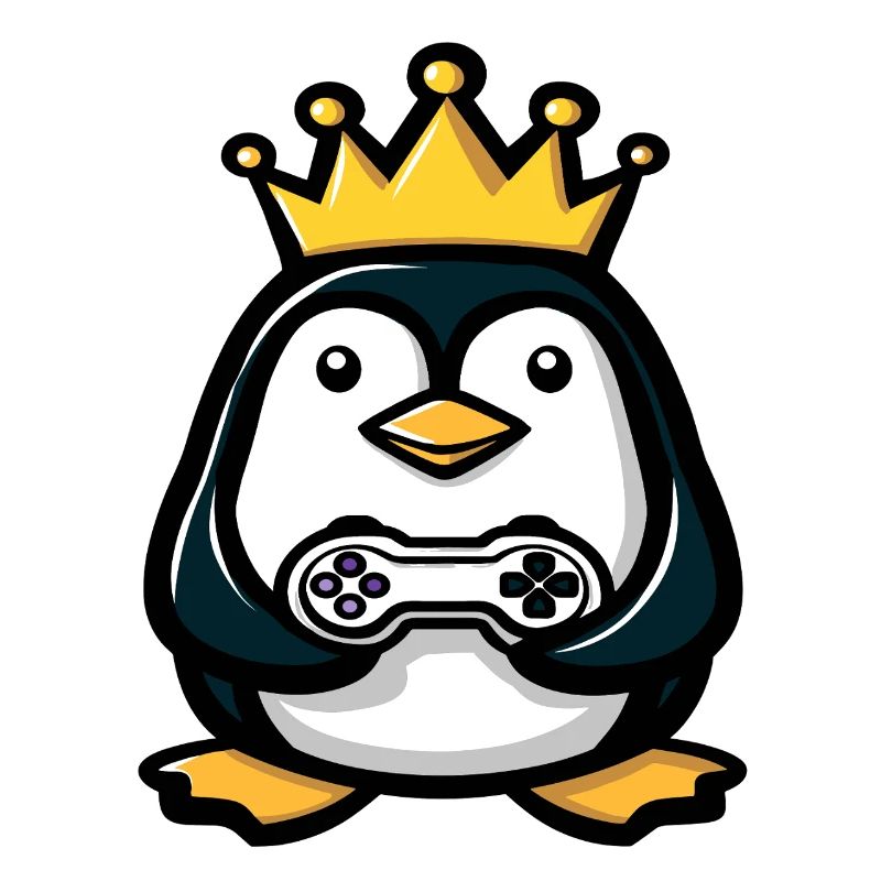 Penguin with gaming controller and crown