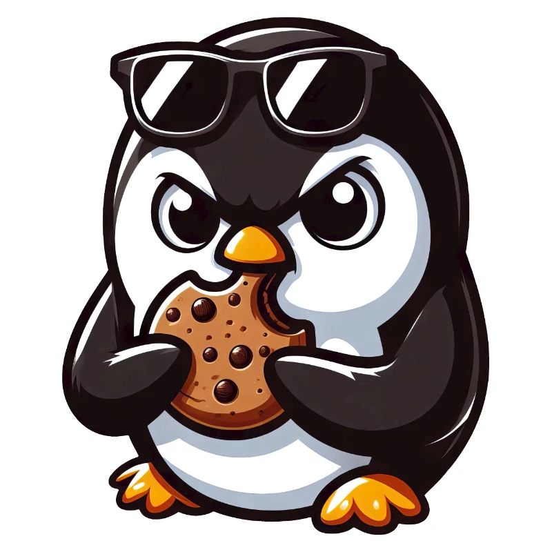 funny penguin eats cookie and is