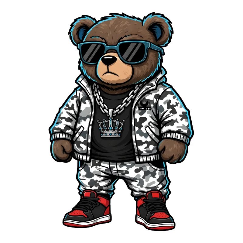 Cool Bear in Camouflage Pullover Hoodie