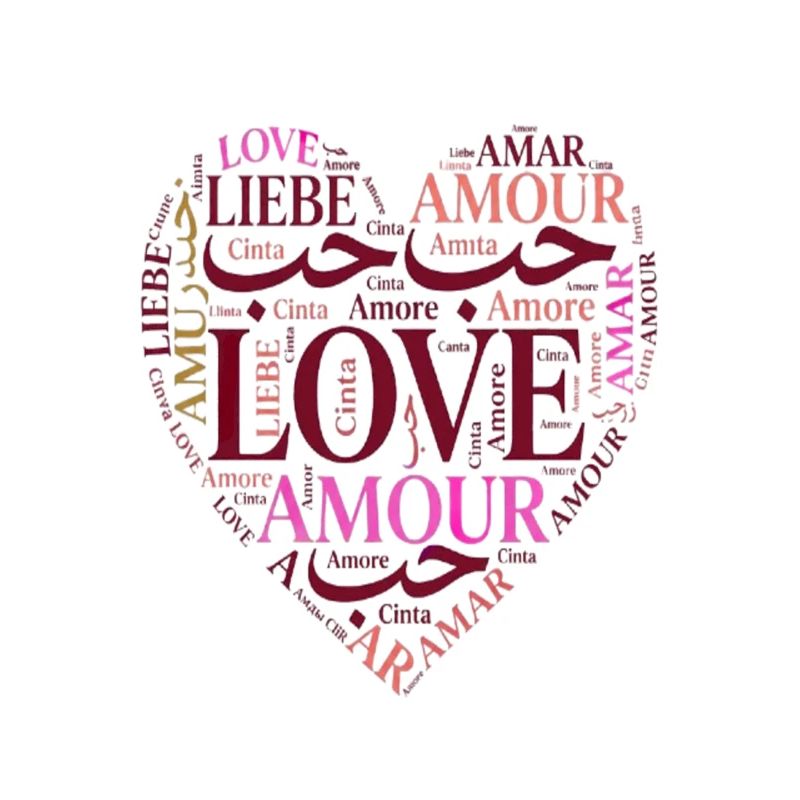 Love in Multiple Languages Heart – Romantic Design