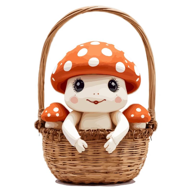 Cute toadstool in basket