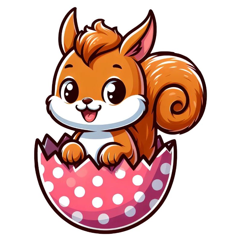 Süßes Eichhörnchen mit Osterei Comic Design
