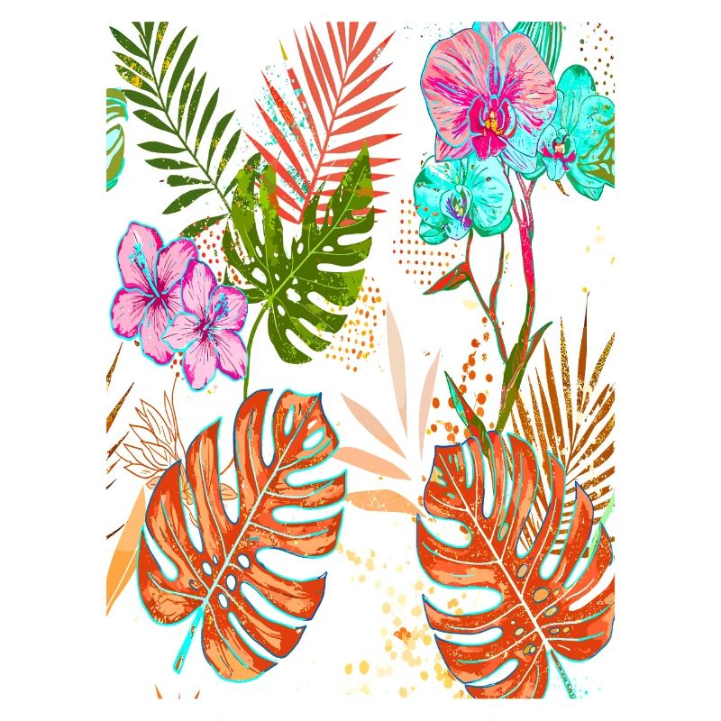 Exotic Monstera Tropical Pattern with Flowers