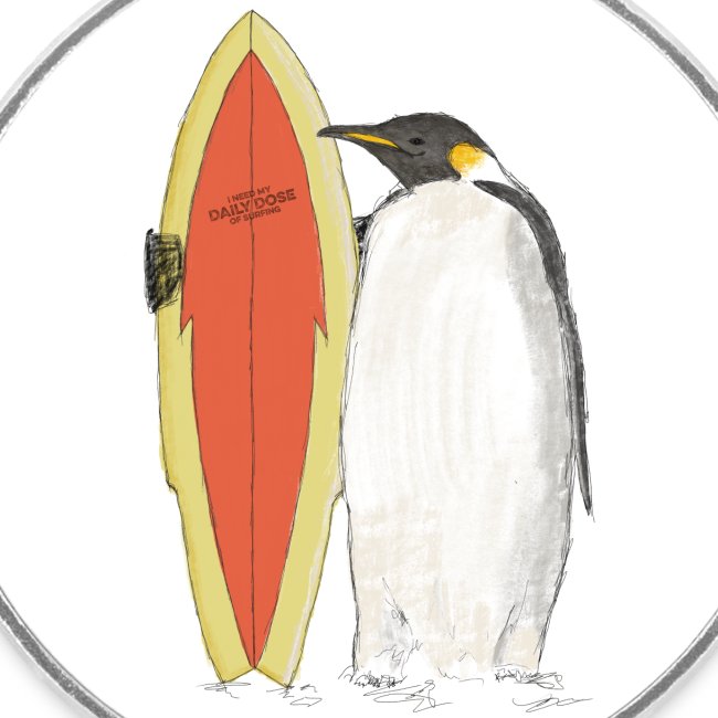 Ein Pinguin mit Surfboard