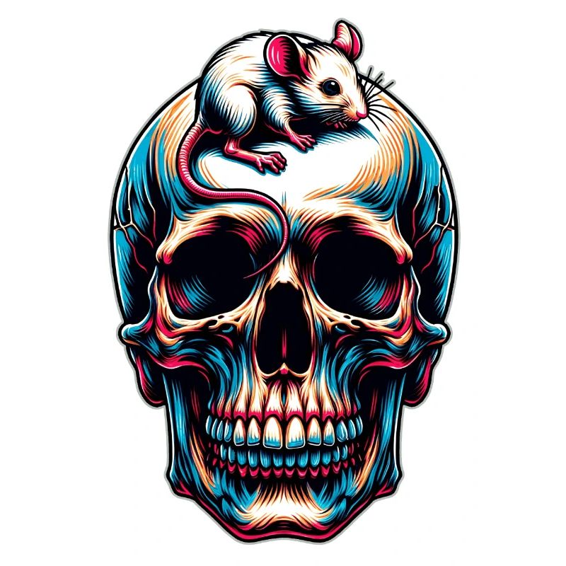 Skull with cute little mouse on forehead