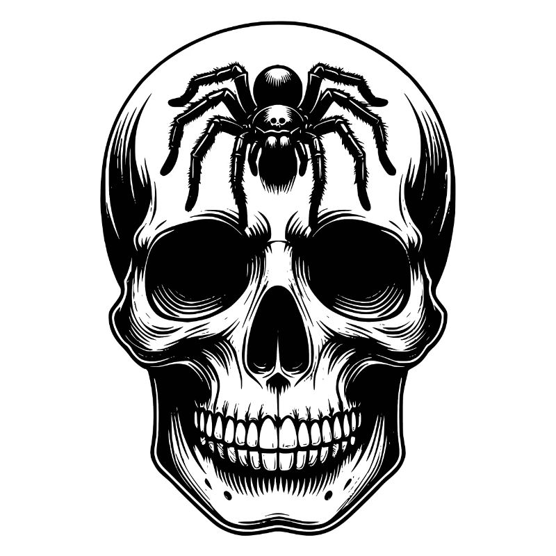 Skull with large spider on the forehead