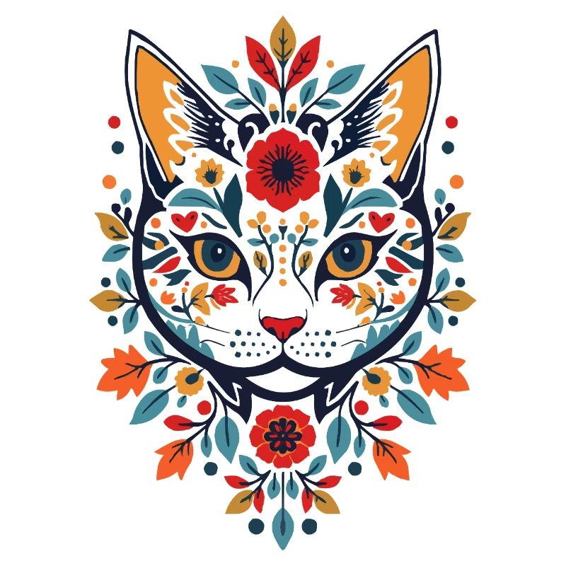 Chat fleur dans le style folklorice