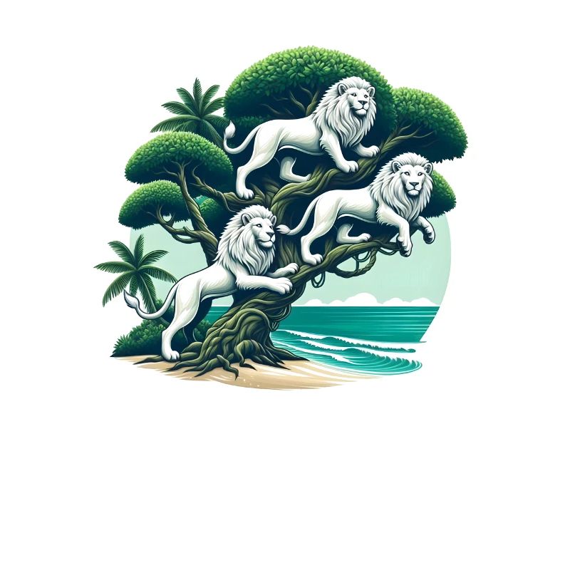 Three white lions on tree