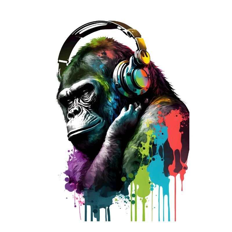 Gorilla mit Kopfhörern