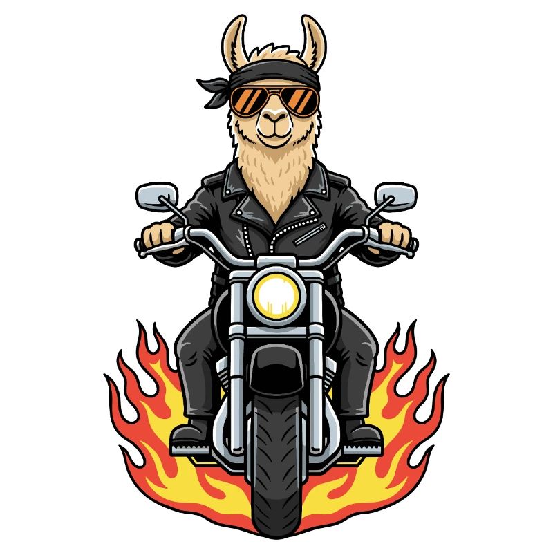 Cool Biker Llama Motorcycle Flames