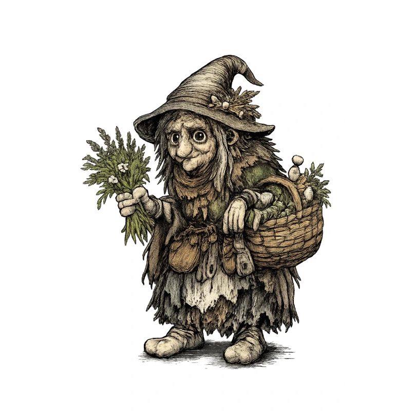 Herb Witch | Harvest witch with basket and herbs