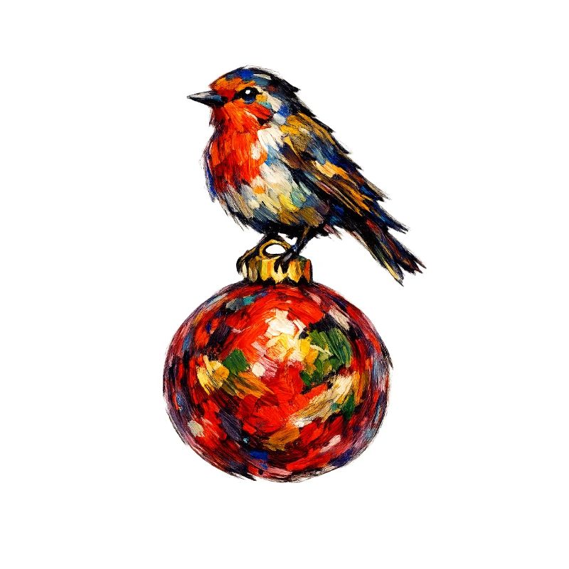 Vogel auf Weihnachtskugel . KI generiert