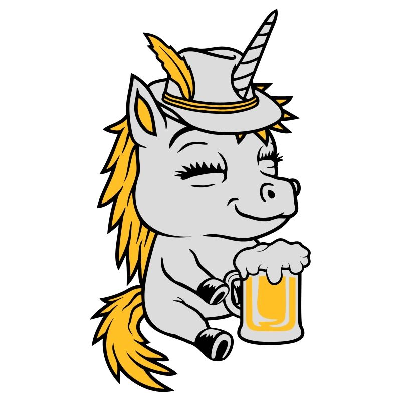 Beer-drinking seated unicorn