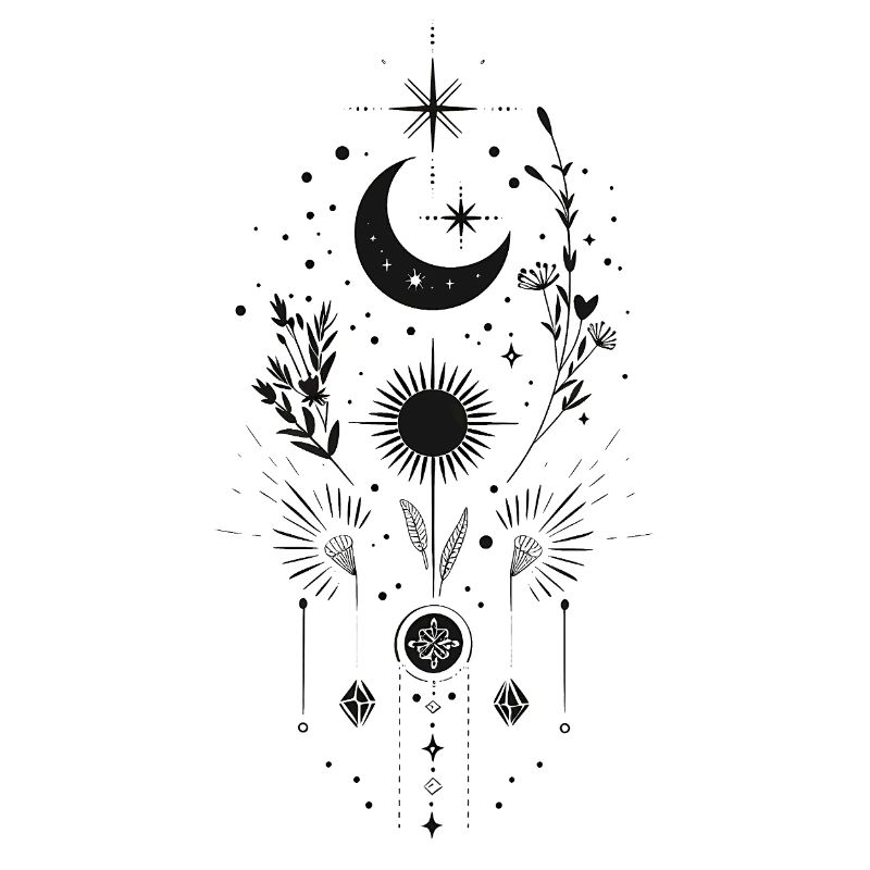 Boho Moon & Sun – Conception d’art de lignes mystiques