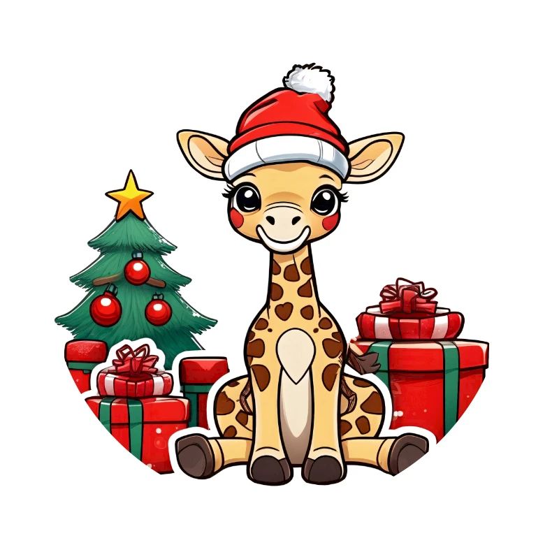 Mignon bébé girafe avec bonnet de père Noël