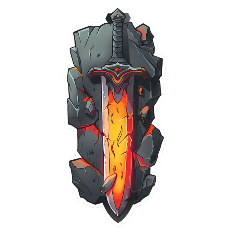 Épée de feu de dessin animé devant un rocher RPG GAme