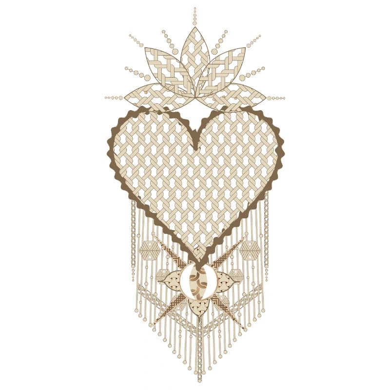 Macramé heart with filigree knot patterns