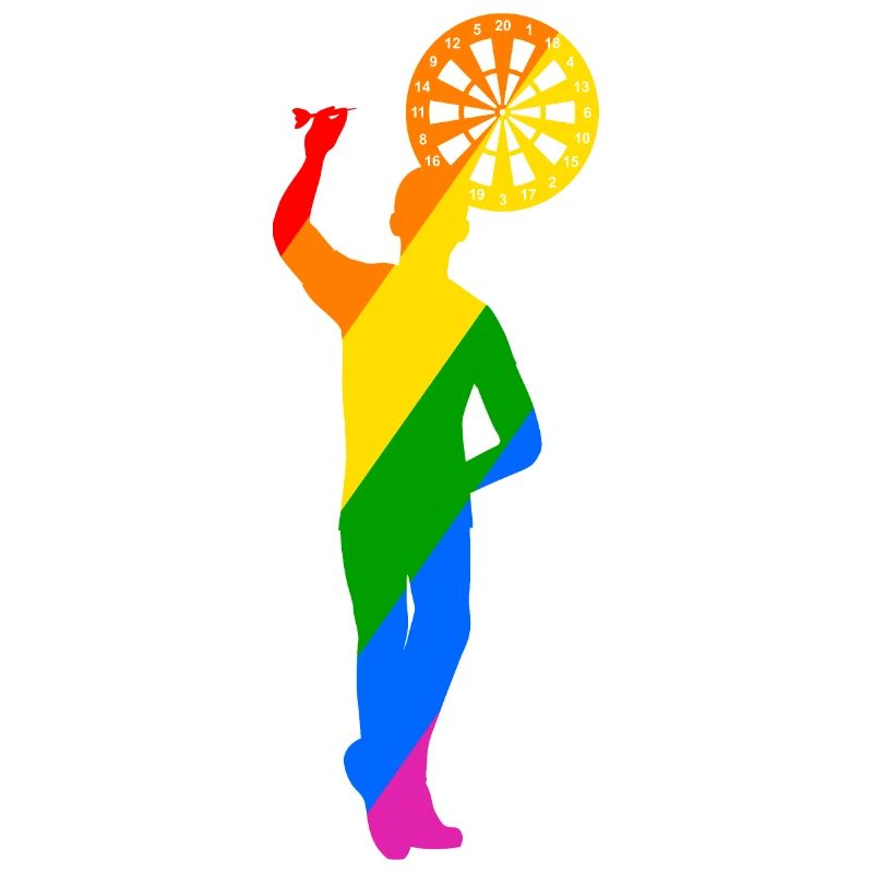 colorful dart player throwing with left