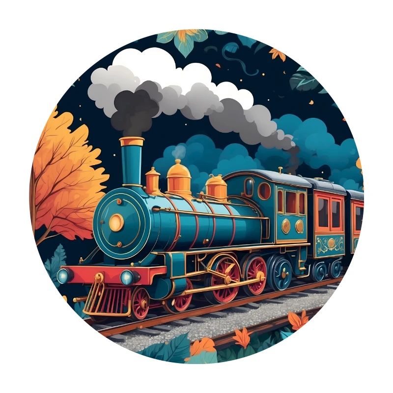 Bunte Eisenbahnzug mit qualmender Dampflok