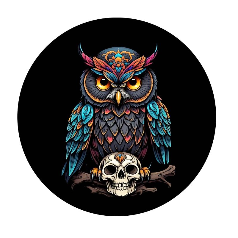 Farbenfrohe Eule mit Skull