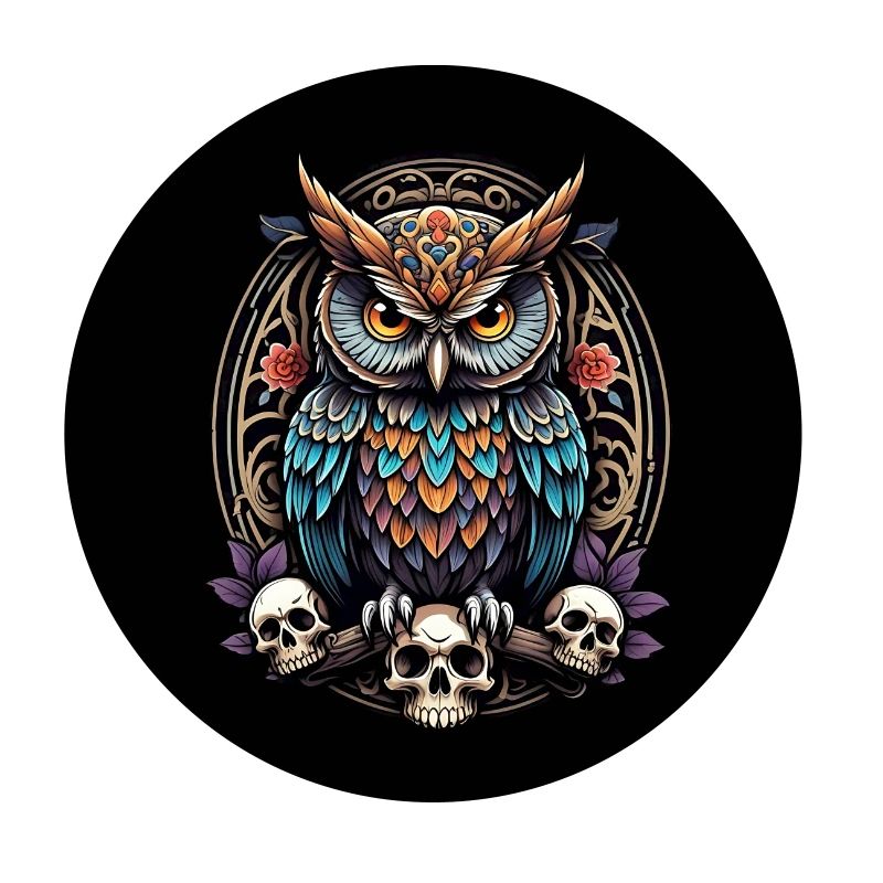 Farbenfrohe Eule mit Skull