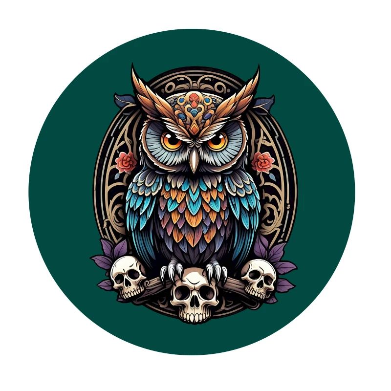 Farbenfrohe Eule mit Skull
