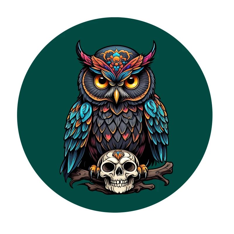 Farbenfrohe Eule mit Skull