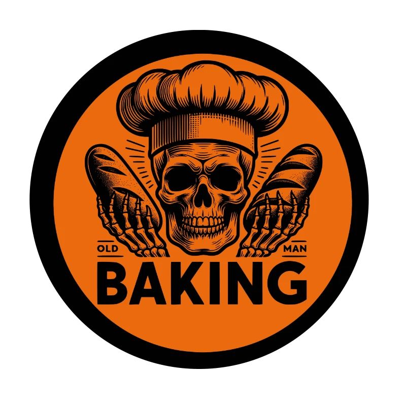 Old Man Baking Skull with Baker's Hat Baking Bread