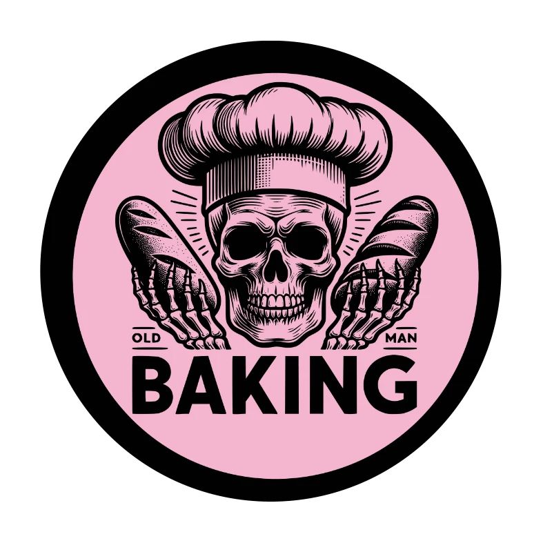 Old Man Baking Skull with Baker's Hat Baking Bread