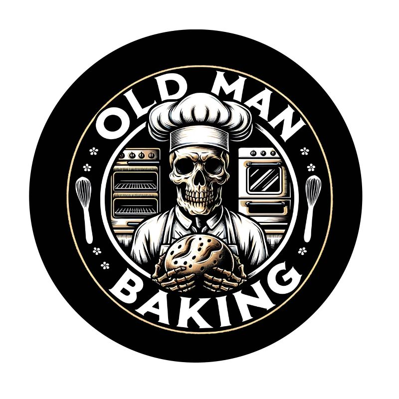 Old Man Baking Skull with Baker's Hat with Bread