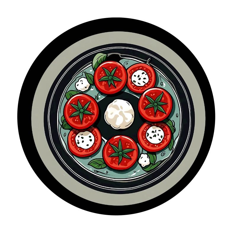 Tomates et mozzarella dans l’assiette