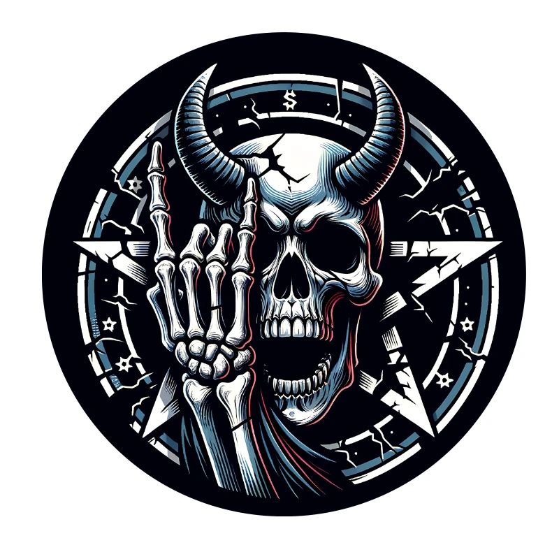 Skull with horns pentagram makes devil horns