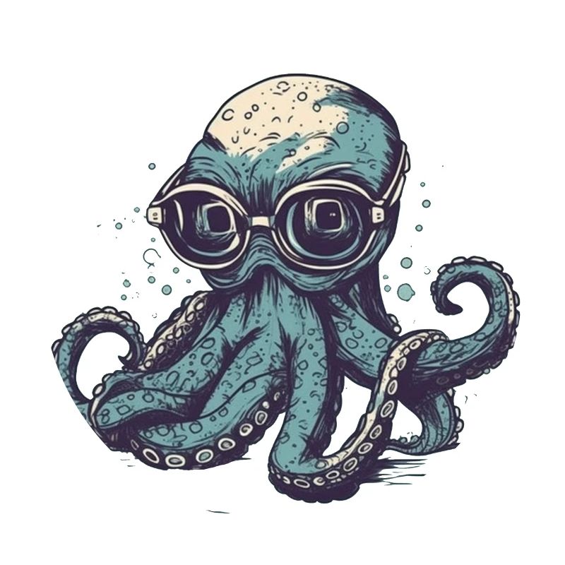 Nerdy Comic Oktopus mit Brille