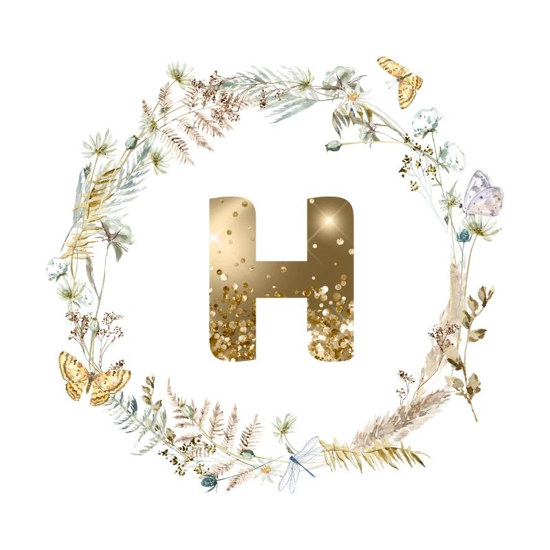 H Monogram Glitter Boho Wreath