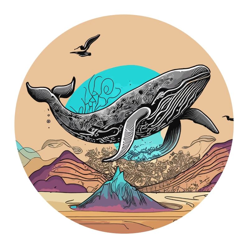 Psychedelische Wüste mit fliegendem Wal