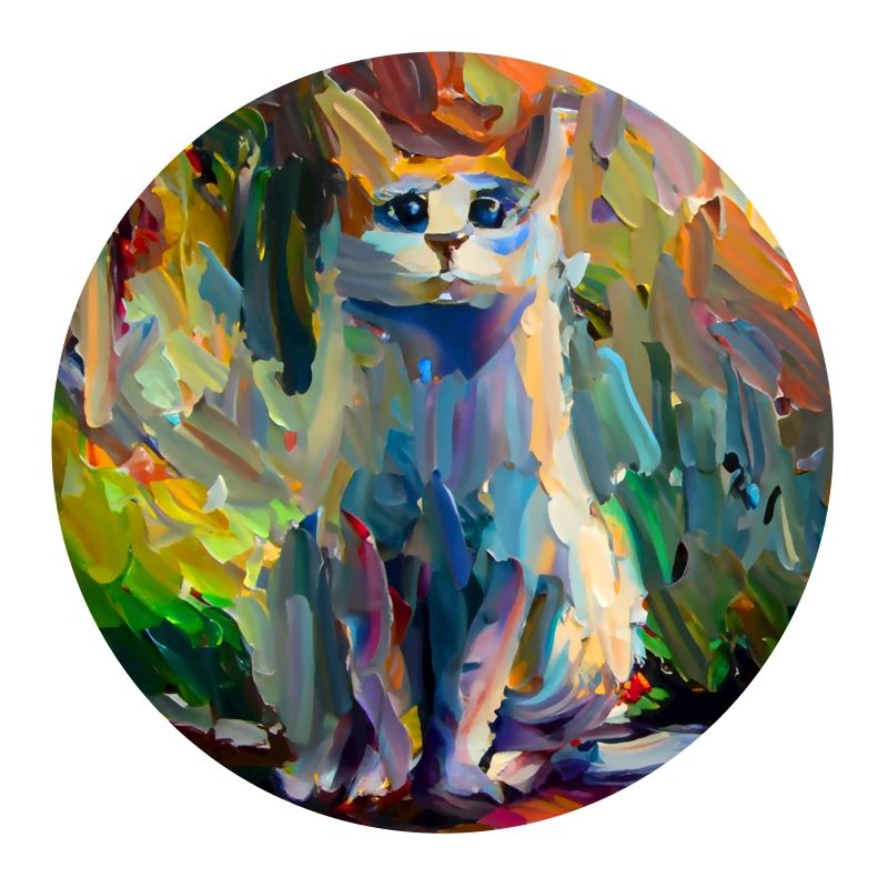 Abstraktes farbiges Ölgemälde einer sitzenden Katze