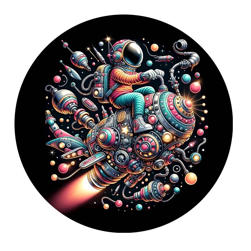 Homme de l’espace dans un vaisseau spatial décoré coloré