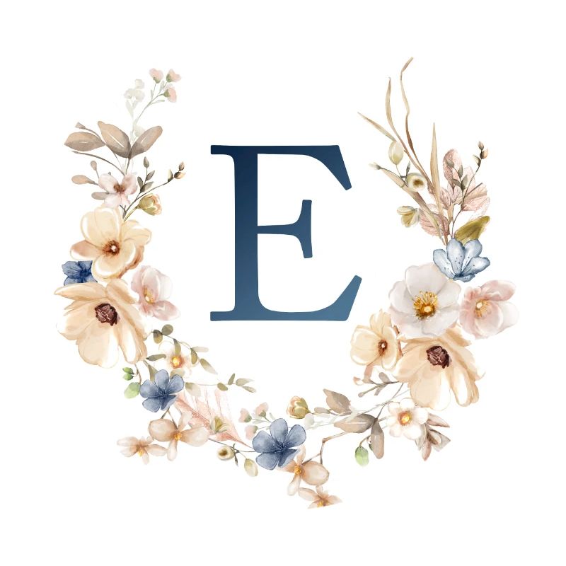 E Monogram, Floral, Boho