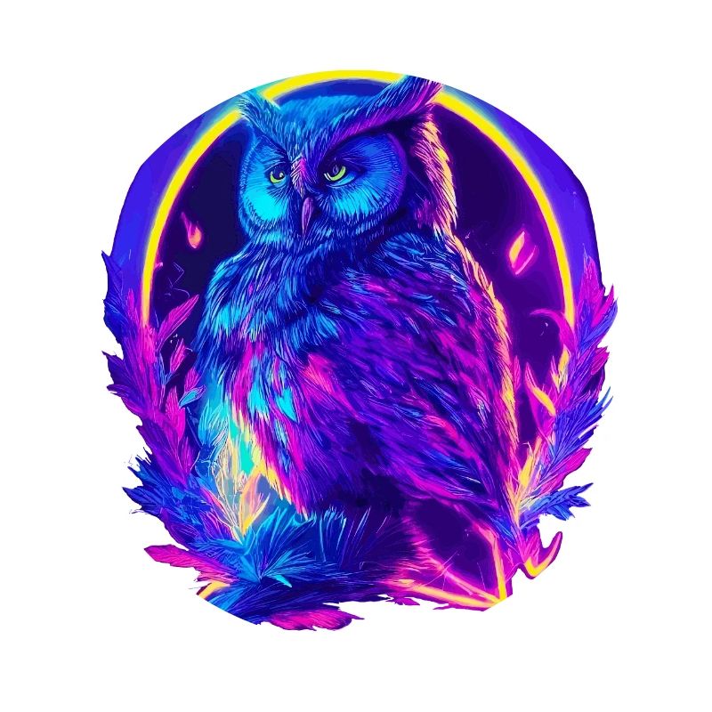 Mystisch leuchtende Eule Neon Synthwave