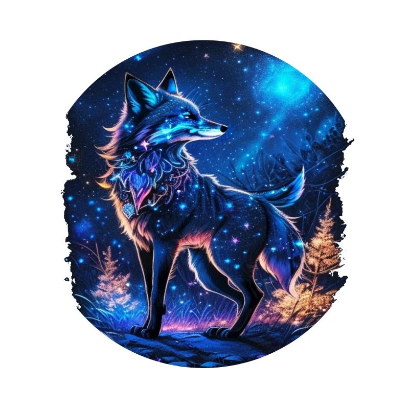 Fox in the Moonlight and Magic Forest Landscape
