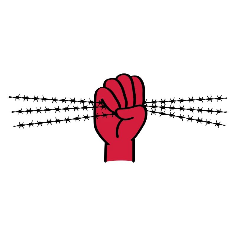 Protestsymbol mit Stacheldraht. Geballte Faust.