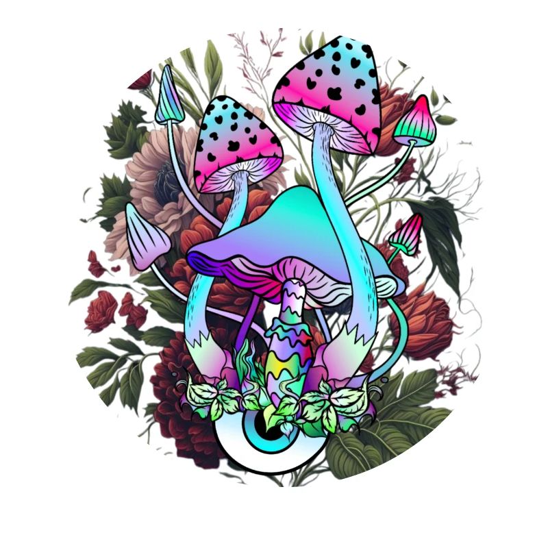 Champignon psychédélique avec œil et fleurs