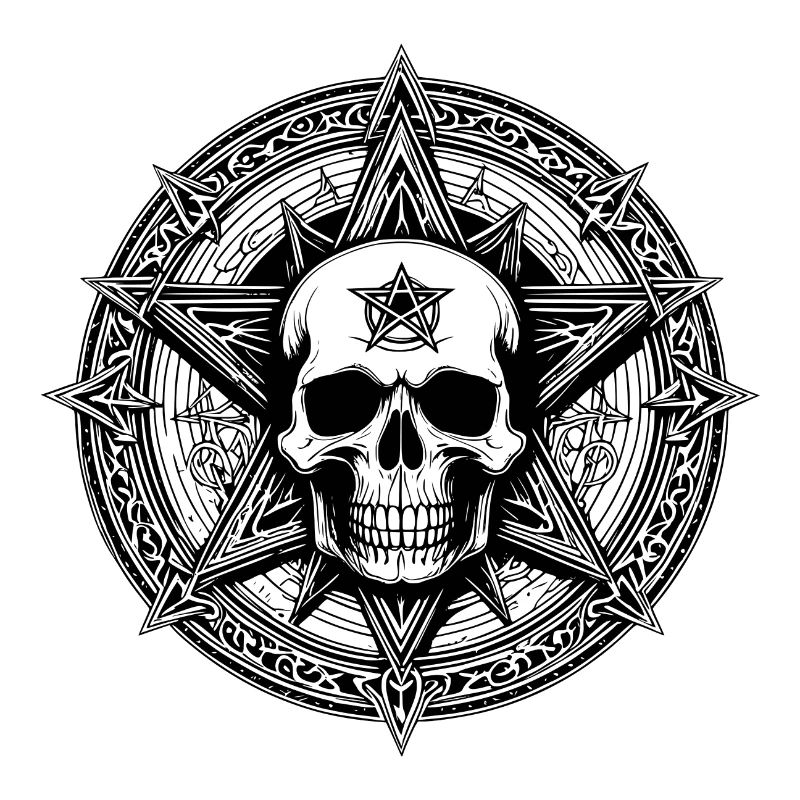 Crâne avec pentagramme comme dessin au trait
