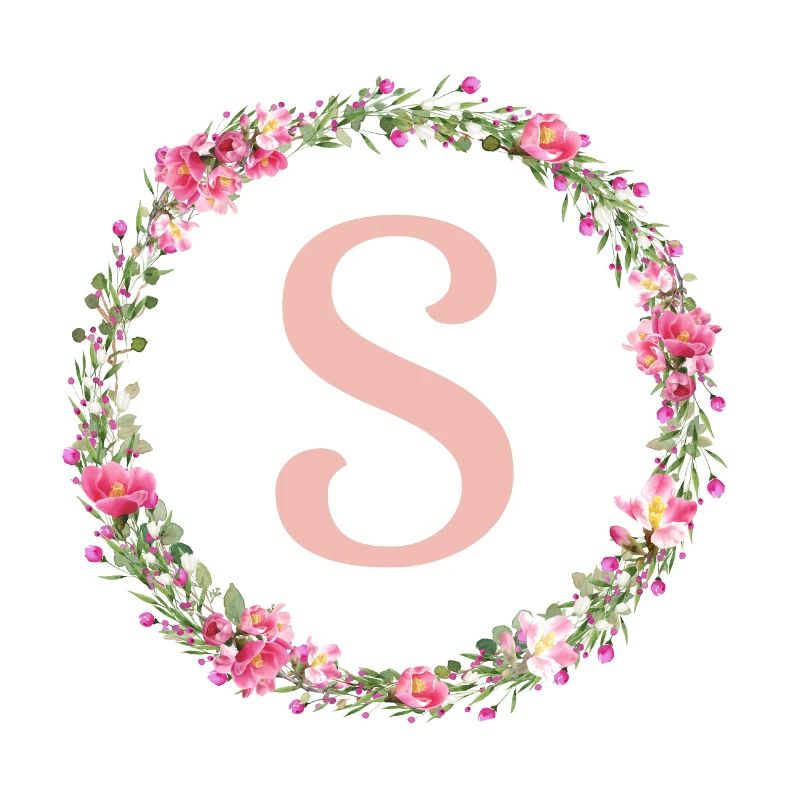 S Monogram, Flower Wreath, Personalizable