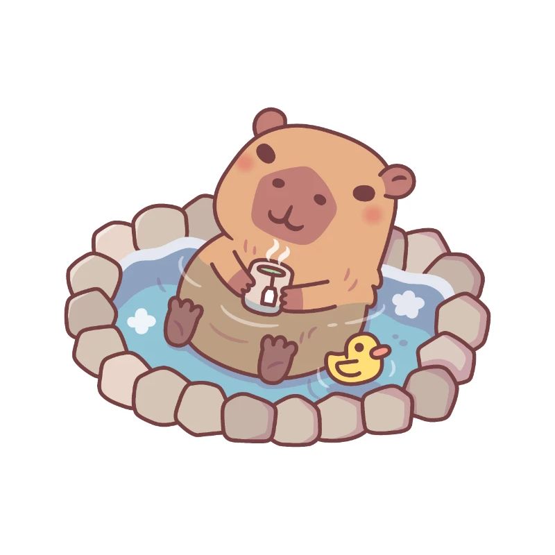 Mignon Capybara et Ducky Chilling dans la source chaude